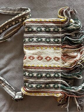 Cost Plus World Market Boho Woven Crossbody Bag in Cream, Green, Rust